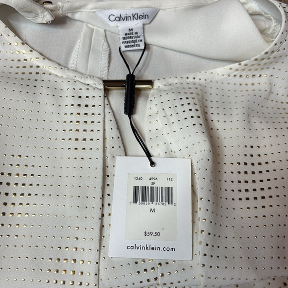 CALVIN KLEIN Off White Gold Studded Sleeveless V-Neck Blouse Size Medium - Picture 7 of 8